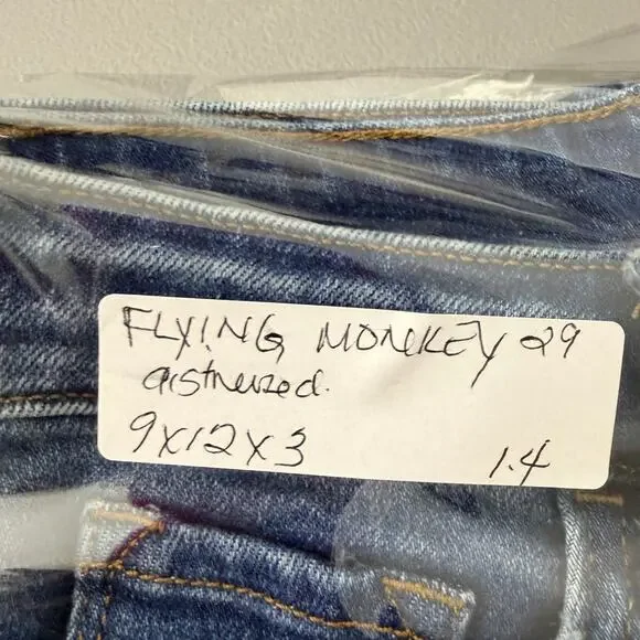 Flying Monkey Distressed Flare Jeans Size 29 Medium Wash Stretch Denim - Picture 9 of 9